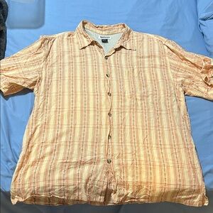 Magellan Outdoors Men's Peach Orange Striped Button-Down Shirt